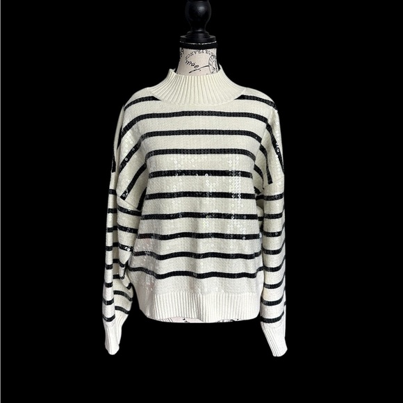 ON 34th Sequence Strip Mock Neck Sweater XL - Picture 1 of 6